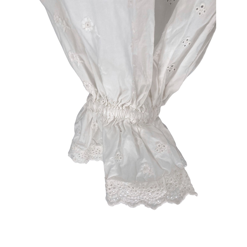 Doen Isolde Midi Dress Salt White Eyelet Cotton Smocked Puff Sleeve Womens XL - Picture 13 of 16